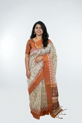 SnehaFashion Creation Floral Print Daily Wear Tussar Silk Saree(White)