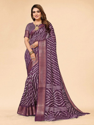 Moda Rapido Printed Bollywood Cotton Blend Saree(Purple)