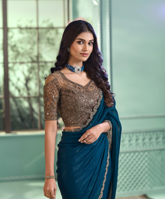 Divastri Embellished Bollywood Chiffon Saree(Dark Blue)