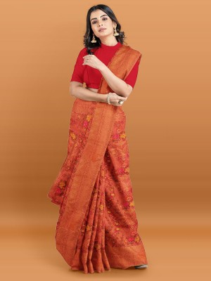 Meena Bazaar Woven Bollywood Art Silk Saree(Red)