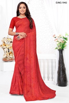 EMV Printed Bollywood Georgette, Chiffon Saree(Red)