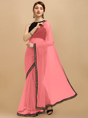 RE Renny Enterprise Self Design Bollywood Net Saree(Pink)