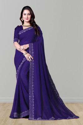 Lajamani Fashion Self Design, Solid/Plain Bollywood Georgette Saree(Blue)