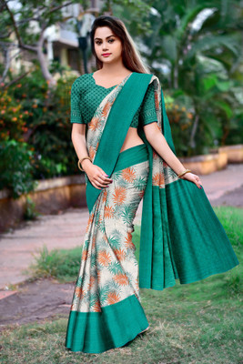 DHARMRAJ ENTERPRISE Digital Print Bollywood Jute Silk Saree(Light Blue)