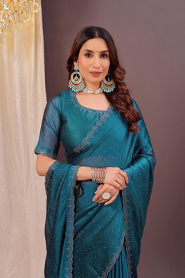 Yugaveeraa Embroidered Bollywood Georgette Saree(Blue)