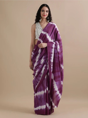 VastraNest Tie-Dye Daily Wear Cotton Blend Saree(Maroon, White, Multicolor)