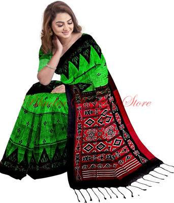 Bhadra Shopping Store Printed Sambalpuri Viscose Rayon Saree(Green)