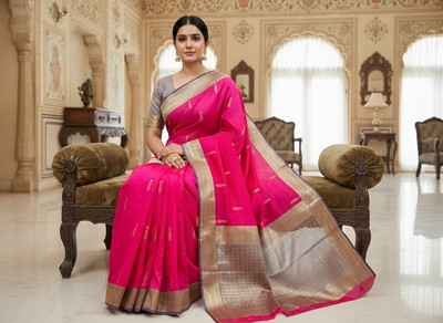 Sariya Embellished, Woven Kanjivaram Pure Silk, Art Silk Saree(Pink)
