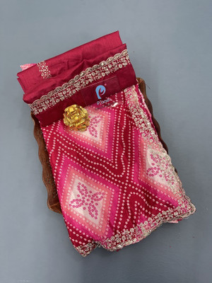 Pionex Printed, Geometric Print Bandhani Chiffon Saree(Pink)