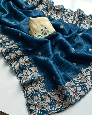 LAJEELEE Embroidered Bollywood Jimmy choo Saree(Dark Blue)