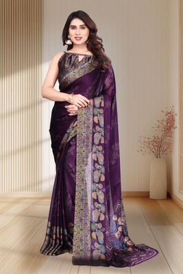 Magneitta Floral Print, Printed Bollywood Chiffon, Georgette Saree(Purple)