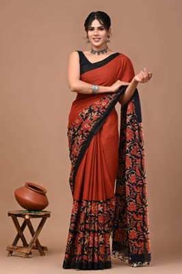 INDIAN DRAPING COMPANY Printed Daily Wear Mulmul Saree(Brown)