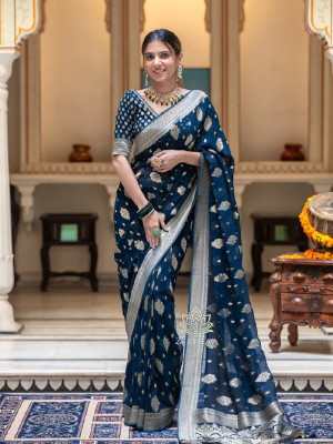 BALAR CREATION Embroidered Banarasi Pure Silk Saree(Blue)