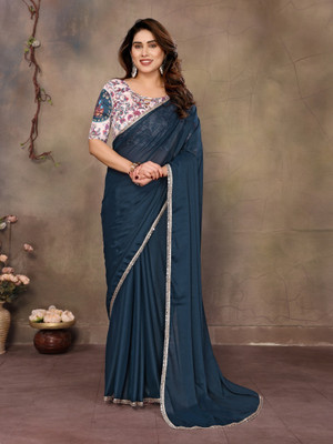 Shreesai Solid/Plain Bollywood Georgette Saree(Blue)