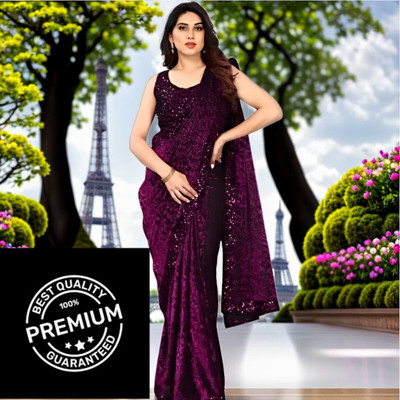 Vragi Embroidered Bollywood Lycra Blend Saree(Magenta)