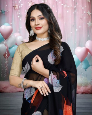 Jayu Embroidered Daily Wear Georgette Saree(Black)