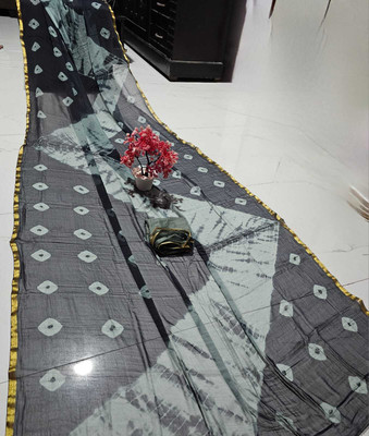 NeeLKANTH ENTERPRISE Blocked Printed Bandhani Chiffon Saree(Black, Grey)