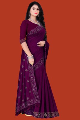 Rudra Fab Woven Maheshwari Georgette, Lace Saree(Purple)