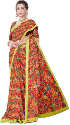AVM SILK MILLS Digital Print Daily Wear Linen Saree(Multicolor)