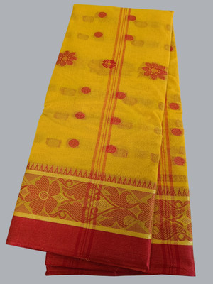 kunduhouse Self Design Tant Pure Cotton Saree(Yellow)