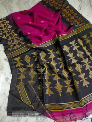 S.K. HOUSE Self Design Handloom Linen Saree(Multicolor)