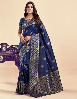 VASTUKALA Woven Kanjivaram Pure Silk, Art Silk Saree(Dark Blue)