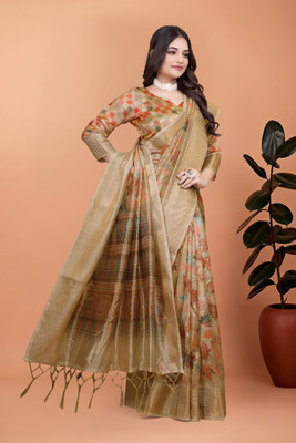 Hasti Graphic Print Assam Silk Silk Blend Saree(Multicolor)
