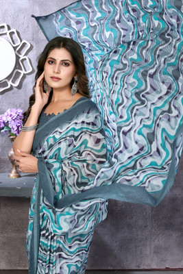 YASHIKA Printed, Floral Print Daily Wear Georgette Saree(Light Blue)