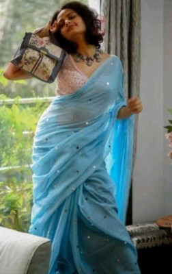 ASIMA TEXTILE Self Design Handloom Handloom Cotton Blend Saree(Light Blue)