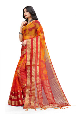 Aarunika LGF Printed Bollywood Organza Saree(Gold)