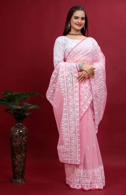 Shypram Embroidered Bollywood Organza Saree(Pink)