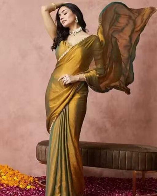 Liezen Self Design Bollywood Organza Saree(Gold)