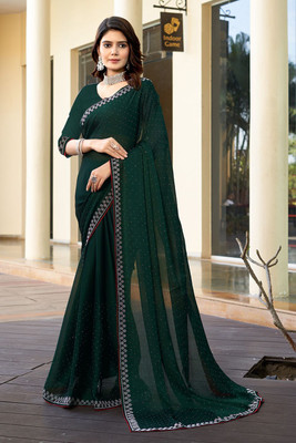 zamuna Solid/Plain, Self Design Daily Wear Georgette Saree(Green)