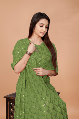 b bella creation Self Design Bollywood Georgette Saree(Light Green)