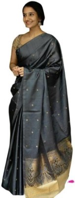 sheladiya Woven Kanjivaram Jacquard, Art Silk Saree(Black)