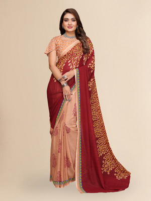 Anand Sarees Paisley, Floral Print Daily Wear Georgette Saree(Beige, Maroon)