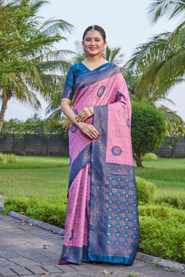MANJULA SAREE Woven Banarasi Cotton Silk Saree(Pink)