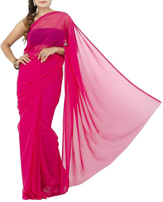 Way2Like Solid/Plain Bollywood Chiffon Saree(Pink)