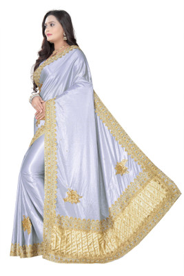 SFCS Checkered, Printed Bollywood Lycra Blend Saree(Grey)