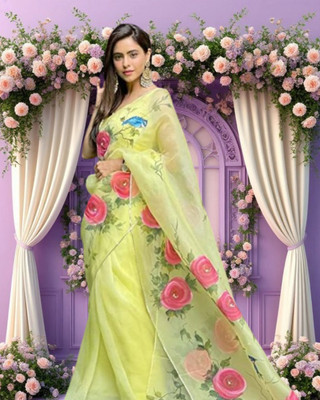 Jayu Printed Bollywood Georgette Saree(Yellow)