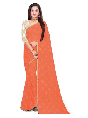 Aardiva Printed Daily Wear Chiffon Saree(Orange)