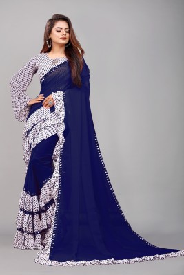 Glamour Hub Striped Bollywood Georgette Saree(Dark Blue)