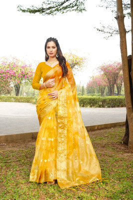Aarunika SST Printed Bollywood Organza Saree(Yellow)