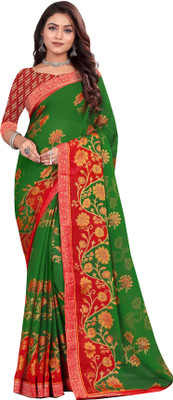 Ridham Sarees Geometric Print Bollywood Chiffon Saree(Green)