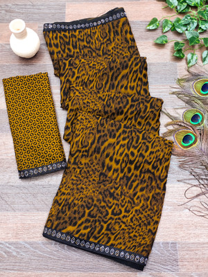 Anand Sarees Embellished, Animal Print Bollywood Georgette Saree(Yellow, Black)