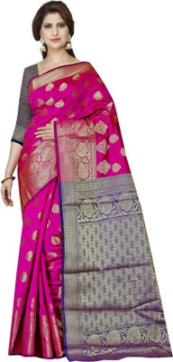 Indian Fashionista Self Design Banarasi Cotton Blend Saree(Pink)
