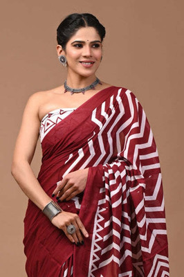 SITA MAHALAKSHMI FASHION Striped Ikkat Cotton Blend Saree(Maroon)