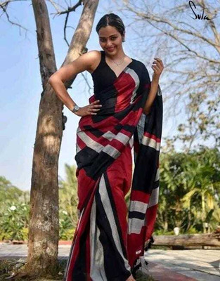 BRYNBRIT Self Design, Temple Border Handloom Cotton Blend Saree(Red)