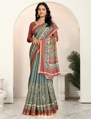MAANVIT Printed Kanjivaram Pure Cotton, Cotton Linen Saree(Multicolor)
