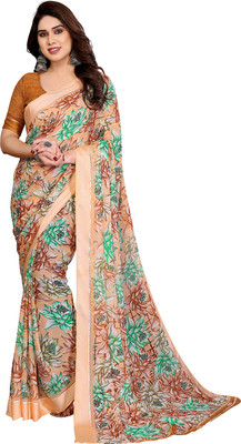 Moda Rapido Embellished, Floral Print Bollywood Georgette, Satin Saree(Orange)